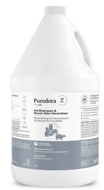 Purodora, shampoing pour neutraliser odeurs de moufette, Gallon