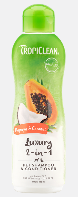 Shampoing pour animaux 2 en 1 Tropiclean, noix de coco et papaye